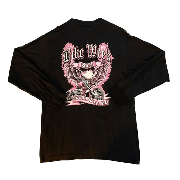 Gazy Black Bike Week Ocean City MD 2009 Long Sleeve T-Shirt Womens Size L - Picture 7 of 7